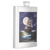 Leuchtendes Schiff auf dem Ozean unter dem Mond Flachmann (Rechts)