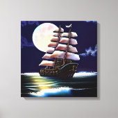 Leuchtendes Schiff auf dem Ozean unter dem Mond Leinwanddruck (Vorderseite)