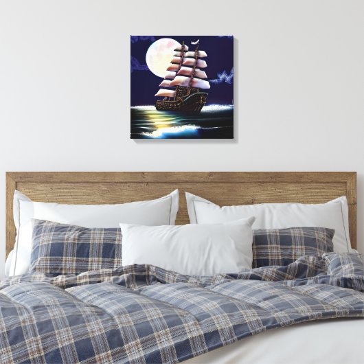 Leuchtendes Schiff auf dem Ozean unter dem Mond Leinwanddruck (Insitu (Schlafzimmer))