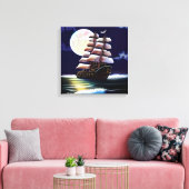 Leuchtendes Schiff auf dem Ozean unter dem Mond Leinwanddruck (Insitu (Wohnzimmer))