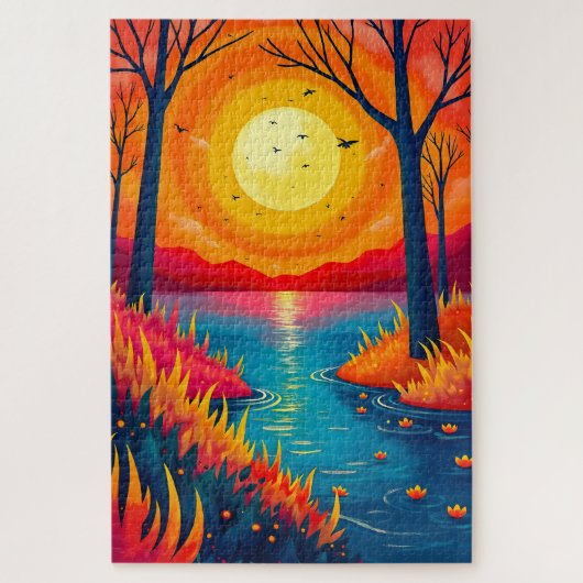 Leuchtendes Sonnenuntergangsfluss-Vibrant-Naturgem Puzzle (Vertikal)