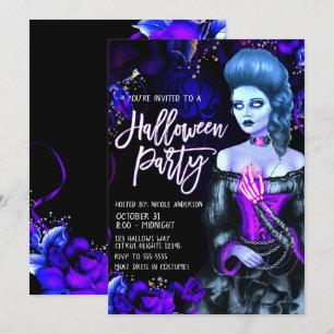 Leuchtendes totes Mädchen lila Rosen Halloween-Par Einladung