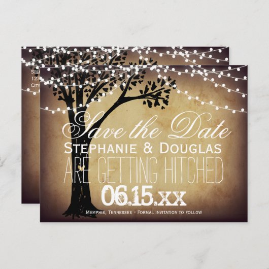 Leuchteneichenbaum Save the Date Postkarten (Vorne/Hinten)