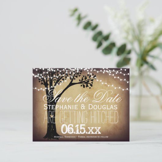 Leuchteneichenbaum Save the Date Postkarten (Stehend Vorderseite)