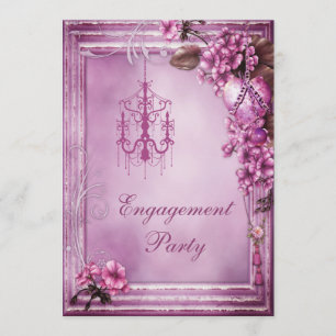 Leuchter-, Herz-u. Blumen-Rahmen-Verlobung Einladung