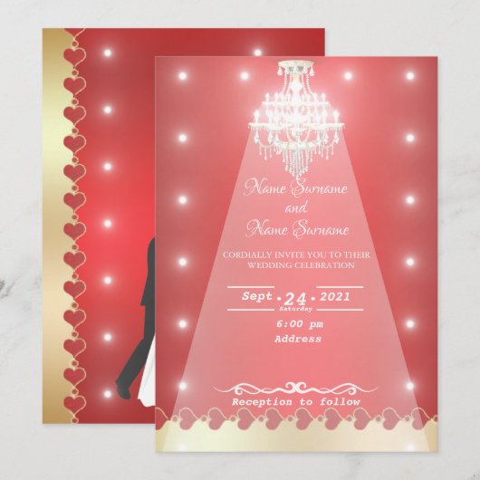 Leuchter mit rotem Kronleuchter Einladung (Vorne/Hinten)