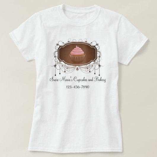 Leuchter-Rahmen-Kuchen-Rosa und Brown-Damast T-Shirt (Design vorne)