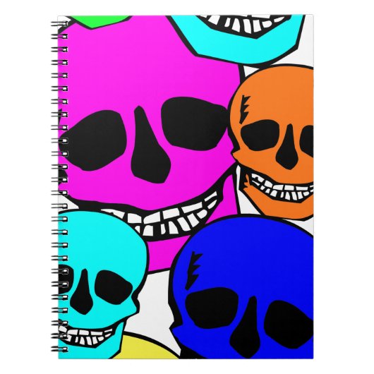 Leuchtfarbene Neonschädel Notizblock (Vorderseite)