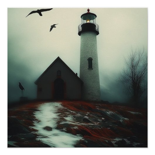 "Leuchtfeuer der Einsamkeit in Nebel" Poster (Vorderseite)