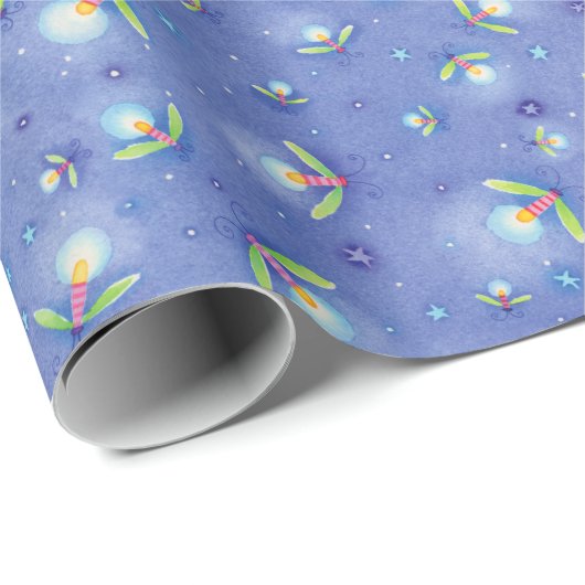 Leuchtkäfer-Insekten-Blau-Muster Geschenkpapier (Rolleneckpunkt)