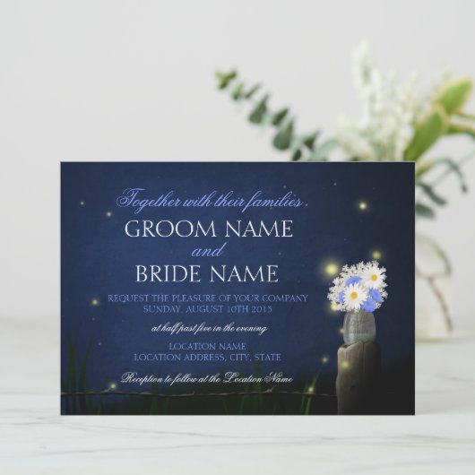 Leuchtkäfer mit rustikaler Hochzeitseinladung des Einladung (Stehend Vorderseite)