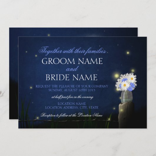 Leuchtkäfer mit rustikaler Hochzeitseinladung des Einladung (Vorne/Hinten)