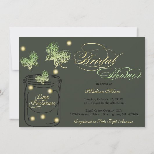 Leuchtkäfer-und Maurer-Glas-Brautparty - Grün Einladung (Vorderseite)