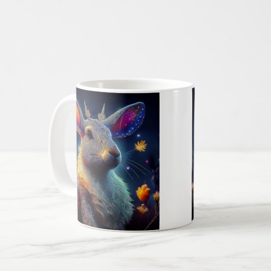 Leuchtkaninchen und Zauberblumen Kaffeetasse (Vorderseite Links)