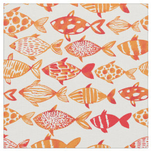 Leuchtorange-Aquarell-Fisch-Muster 2 Stoff