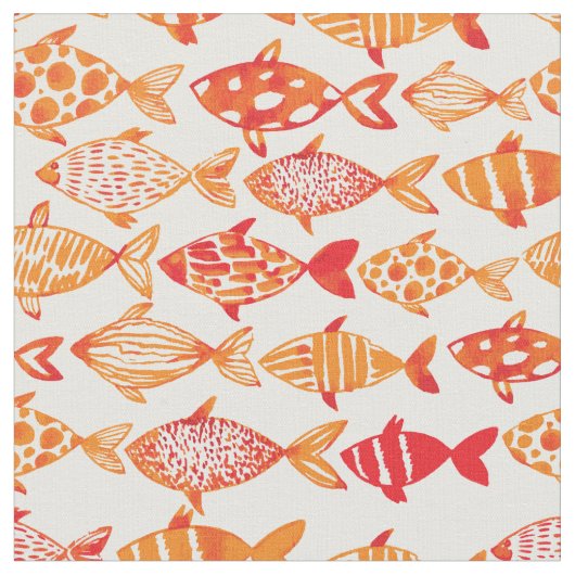 Leuchtorange-Aquarell-Fisch-Muster 2 Stoff (Nahaufnahme)
