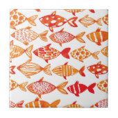 Leuchtorange-Aquarell-Fisch-Muster Fliese (Vorderseite)