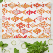 Leuchtorange-Aquarell-Fisch-Muster Geschirrtuch (Gefaltet)