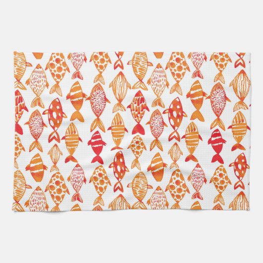 Leuchtorange-Aquarell-Fisch-Muster Geschirrtuch (Horizontal)
