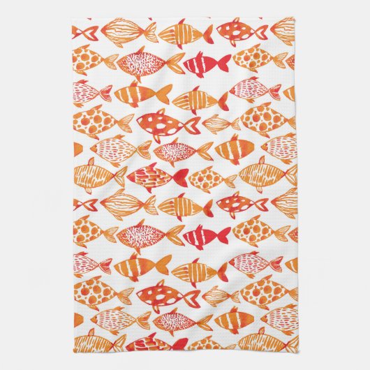 Leuchtorange-Aquarell-Fisch-Muster Geschirrtuch (Vertikal)