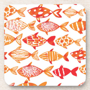 Leuchtorange-Aquarell-Fisch-Muster Getränkeuntersetzer