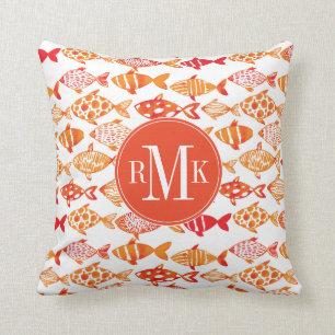 Leuchtorange-Aquarell-Fisch-Muster Kissen