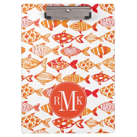 Leuchtorange-Aquarell-Fisch-Muster Klemmbrett (Vorderseite)