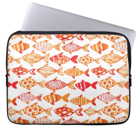 Leuchtorange-Aquarell-Fisch-Muster Laptopschutzhülle (Vorderseite)