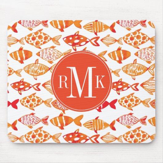 Leuchtorange-Aquarell-Fisch-Muster Mousepad (Vorne)