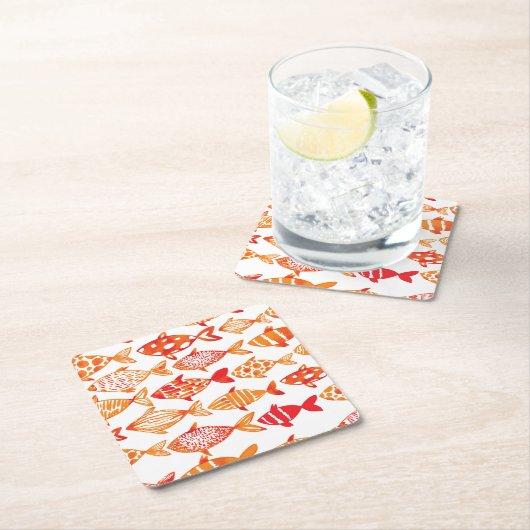 Leuchtorange-Aquarell-Fisch-Muster Rechteckiger Pappuntersetzer (Vor Ort)