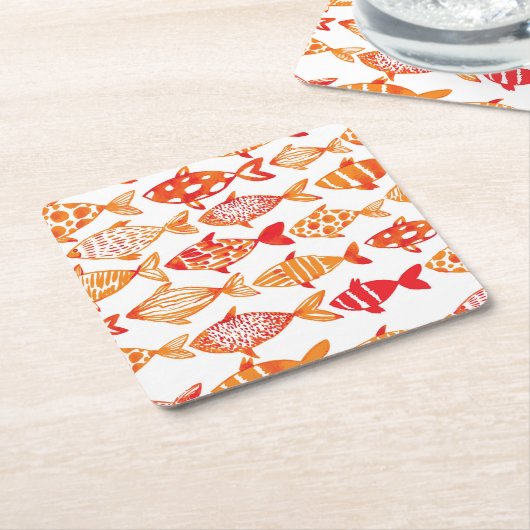 Leuchtorange-Aquarell-Fisch-Muster Rechteckiger Pappuntersetzer (angewinkelt)
