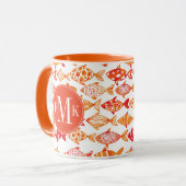 Leuchtorange-Aquarell-Fisch-Muster Tasse (Vorderseite Links)
