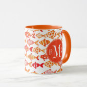 Leuchtorange-Aquarell-Fisch-Muster Tasse (VorderseiteRechts)