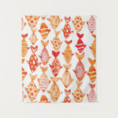 Leuchtorange-Aquarell-Fisch-Muster Wandteppich (Vorderseite)