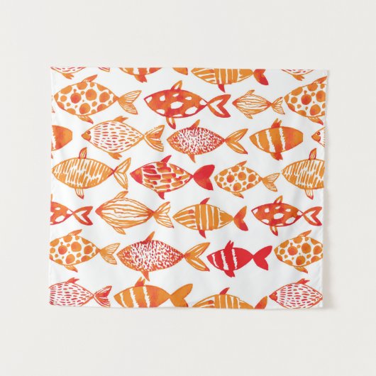 Leuchtorange-Aquarell-Fisch-Muster Wandteppich (Vorderseite (Horizontal))