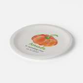 Leuchtorange-Aquarell-Kürbis-erster Geburtstag Pappteller (Schrägansicht)