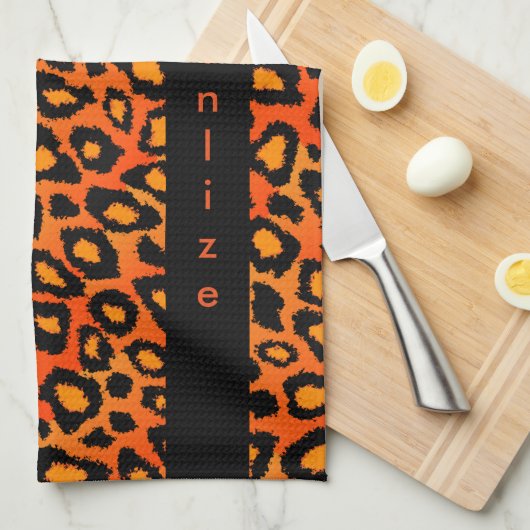 Leuchtorange-Leopard-Tierdruck Geschirrtuch (Viertel Falte)