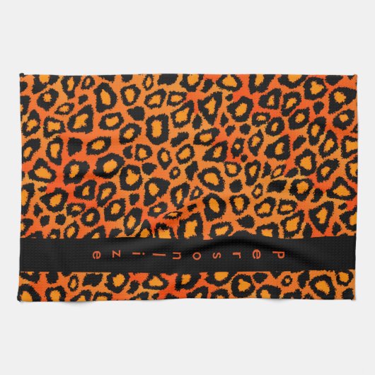 Leuchtorange-Leopard-Tierdruck Geschirrtuch (Horizontal)