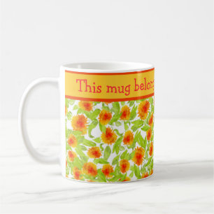 Leuchtorange-Ringelblumen Foral Muster auf Weiß Kaffeetasse