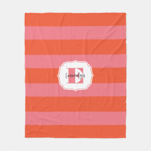 Leuchtorange und rosa Monogramm Striped Fleecedecke