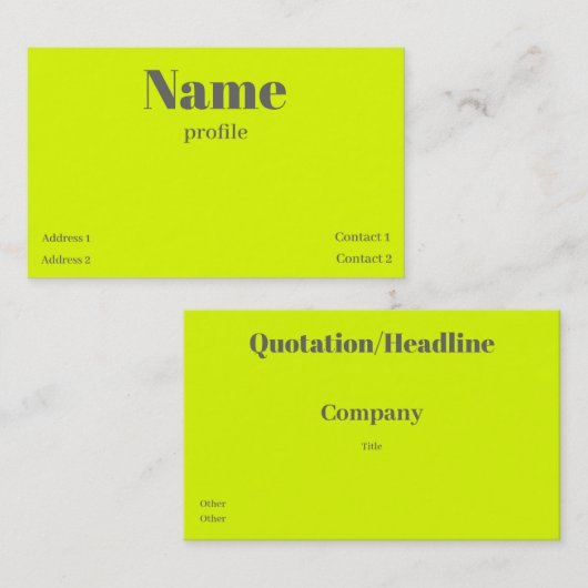 Leuchtstoffgelbe, fette Firmenkarte Visitenkarte (Vorne/Hinten)