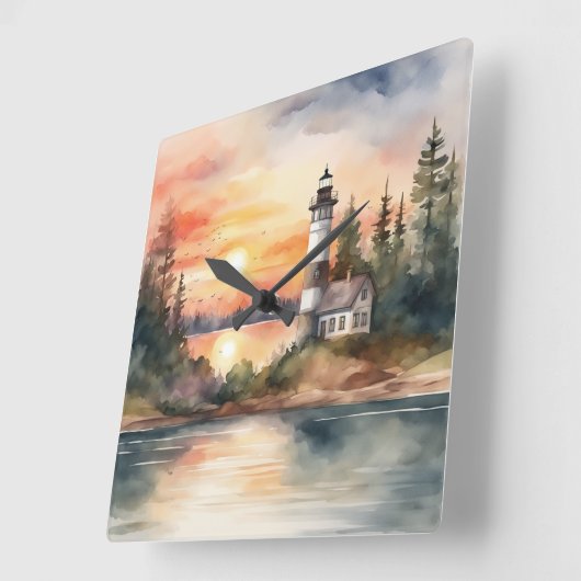 Leuchtturm - 2 quadratische wanduhr (Winkel)