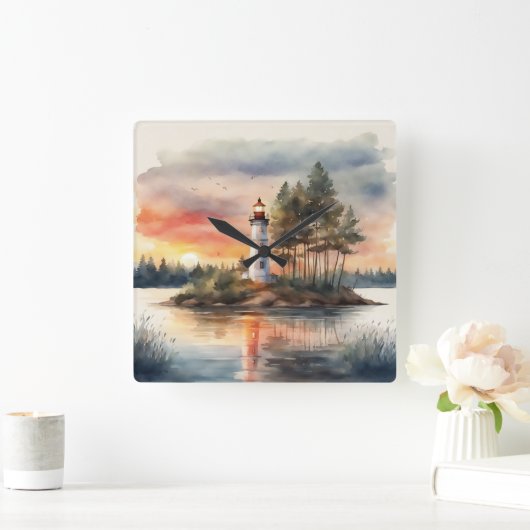 Leuchtturm - 4 quadratische wanduhr (Zuhause)