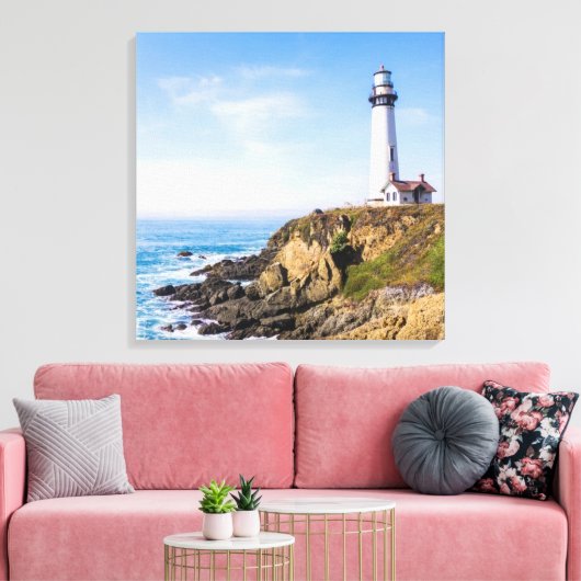 Leuchtturm am Hang Blau Himmel Weißer Haus Ozean Leinwanddruck (Insitu (Wohnzimmer))
