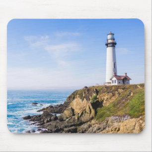 Leuchtturm am Hang Blau Himmel Weißer Haus Ozean Mousepad