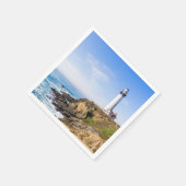 Leuchtturm am Hang Blau Himmel Weißer Haus Ozean Serviette (Ecke)