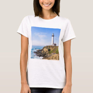 Leuchtturm am Hang Blau Himmel Weißer Haus Ozean T-Shirt