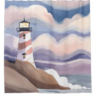 Leuchtturm am Meer Aquarell-Ozean-Malerei Duschvorhang