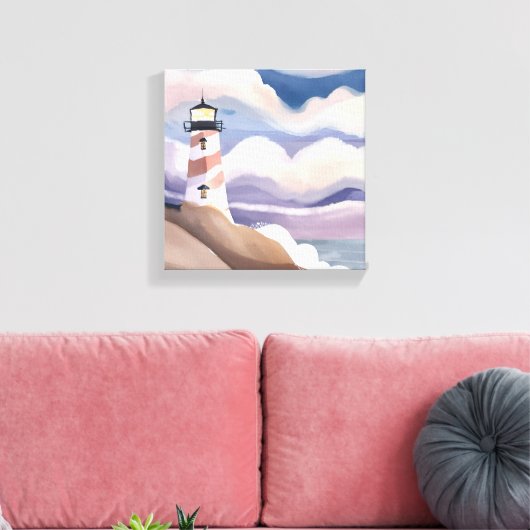 Leuchtturm am Meer | Aquarellmalerei Leinwanddruck (Insitu (Wohnzimmer))