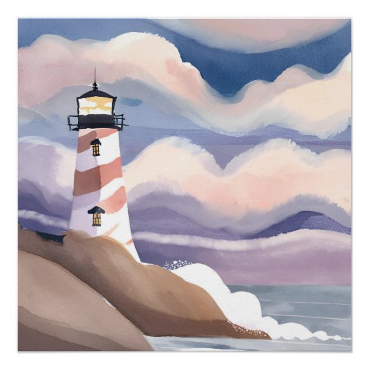 Leuchtturm am Meer | Aquarellmalerei Poster (Vorderseite)